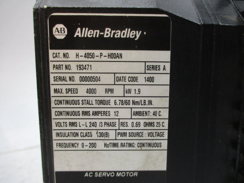 ALLEN BRADLEY H-4050-P-H00AN 193471 SER. A 240VAC 12A NSNP