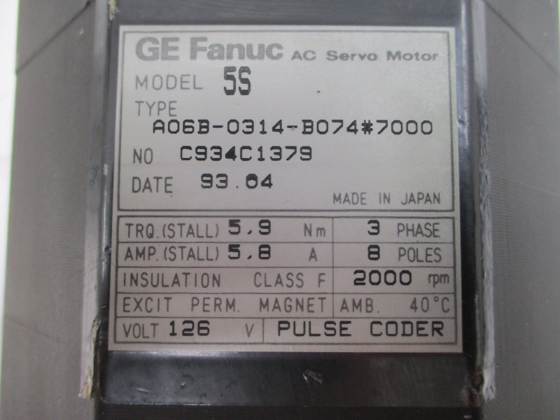 GE FANUC A06B-0314-B074#7000 126VAC 5.9A UNMP