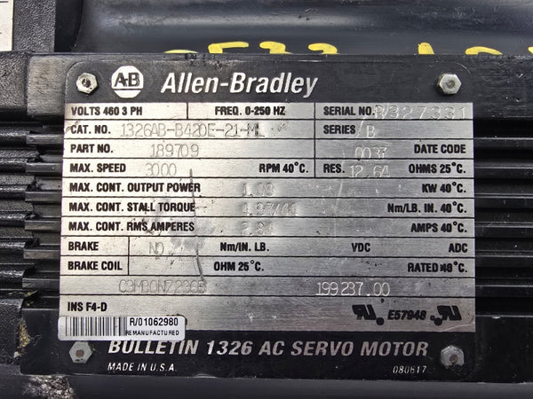 ALLEN BRADLEY 1326AB-B420E-21-ML SER. B 460VAC 2.84A UNMP