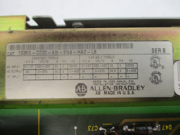 ALLEN BRADLEY 1336S-C030-AN-EN4-HA2-L6 SER. B 500-600VAC 36A UNMP