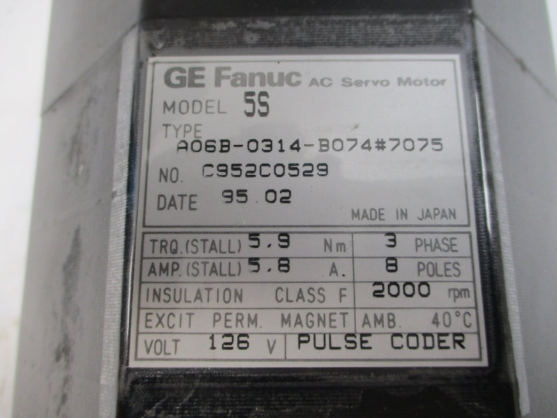 GE FANUC A06B-0314-B074#7075 126VAC 5.8A (AS PICTURED) NSNP