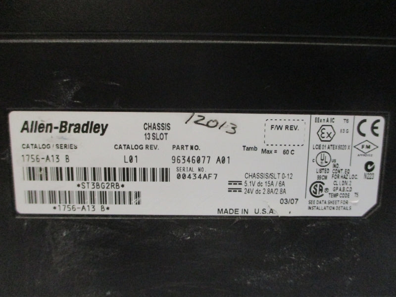ALLEN BRADLEY 1756-A13 SER. B 24VDC 2.8A REV. L01 NSNP