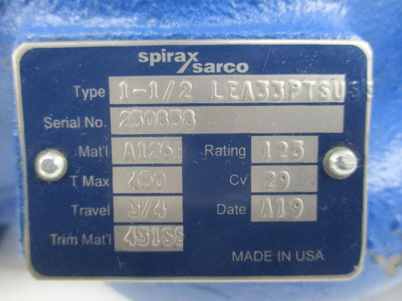SPIRAX SARCO LEA33PTSUS3 PN9126E EP500 15-30PSI 1-1/2" NSNP