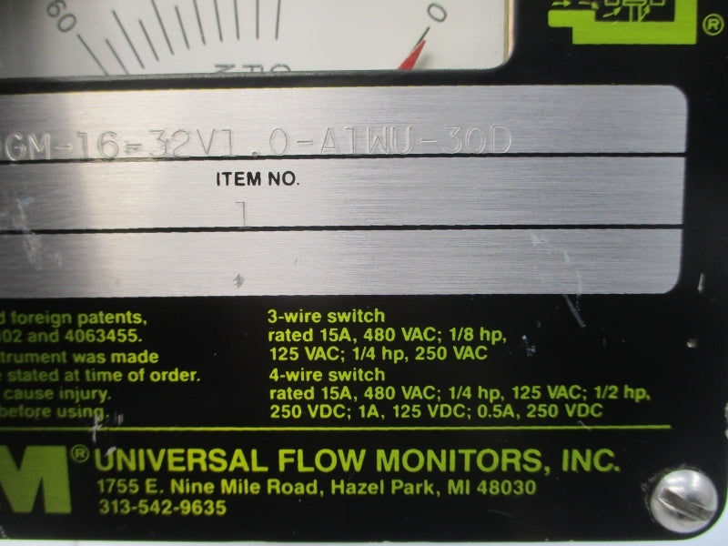 UNIVERSAL FLOW MONITORS MN-IIE60GM-16-32V1.0-A1WU-30D 480VAC 15A NSNP