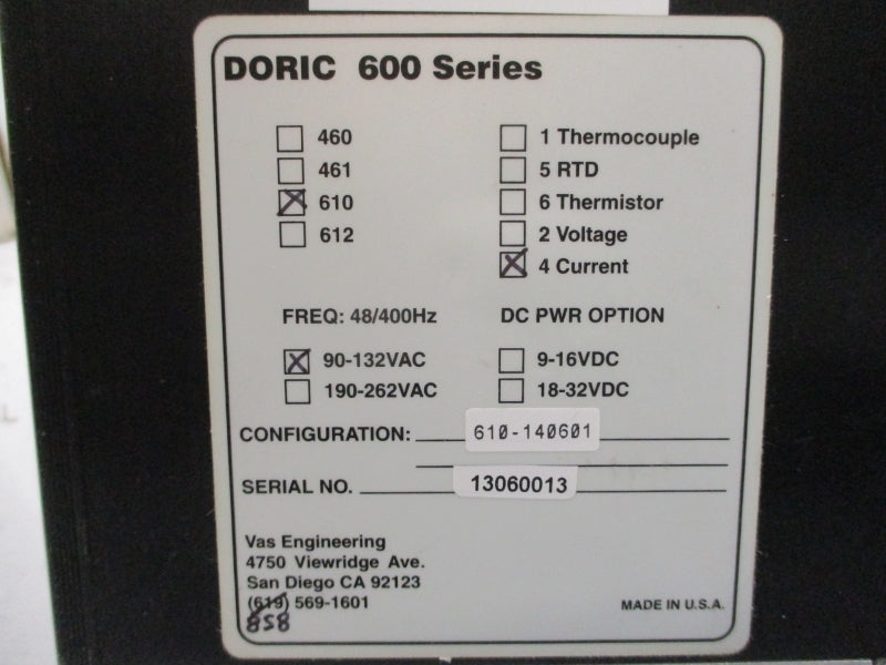 DORIC INSTRUMENTS 610-140106 90-132VAC NSMP