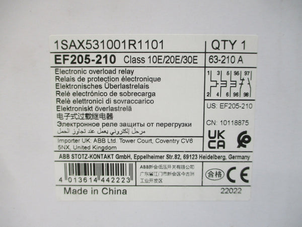 ABB EF205-210 1SAX531001R1101 600VAC 63-210A NSMP