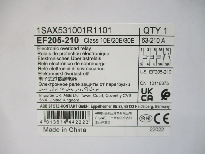 ABB EF205-210 1SAX531001R1101 600VAC 63-210A NSMP