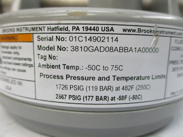 BROOKS INSTRUMENT 3810GAD08ABBA1A00000 3875PSI 1/2" NSNP