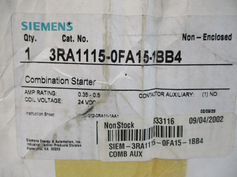 SIEMENS 3RA1115-0FA15-1BB4 24VDC 0.35-0.5A NSMP
