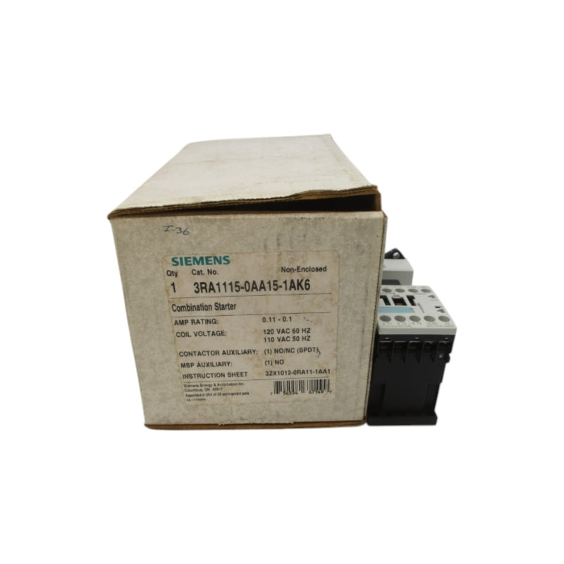 SIEMENS 3RA1115-0AA15-1AK6 110/120VAC 0.11-0.1A NSMP