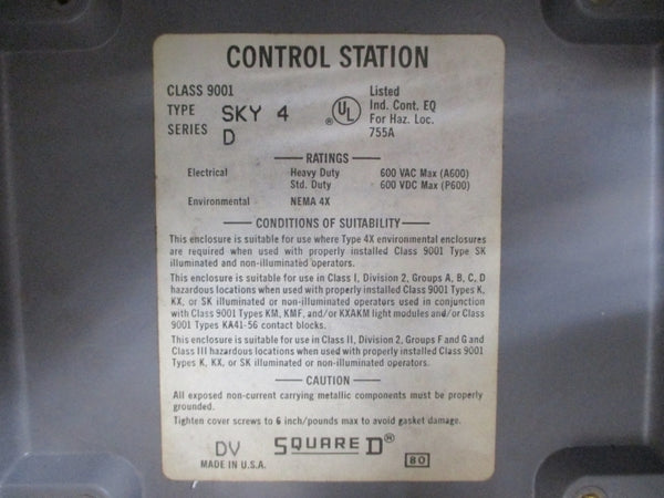 SQUARE D 9001SKY-4 SER. D 600VAC NSMP