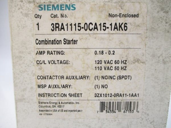 SIEMENS 3RA1115-0CA15-1AK6 110/120VAC 0.18-0.2A NSMP