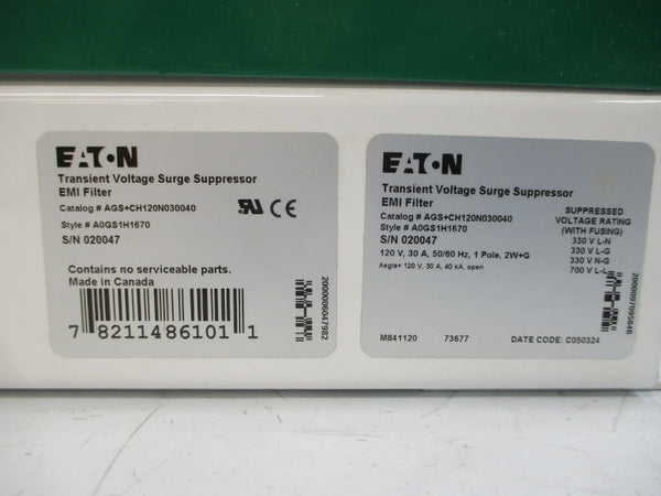 CUTLER-HAMMER AGS+CH120N030040 A0GS1H1670 120VAC 30A NSMP