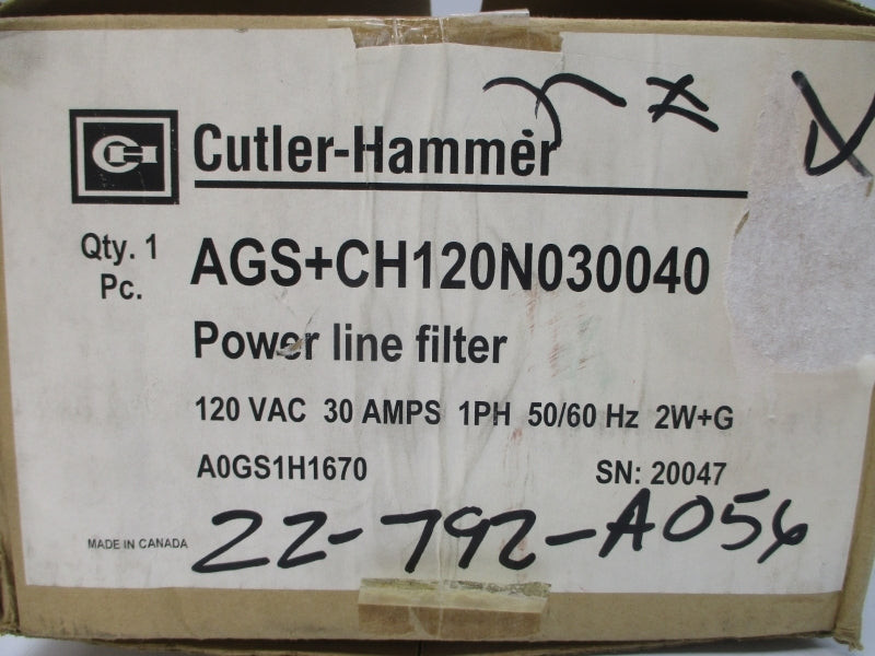 CUTLER-HAMMER AGS+CH120N030040 A0GS1H1670 120VAC 30A NSMP