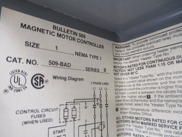 ALLEN BRADLEY 509-BAD SER. B 110/115-120V 27A NSNP