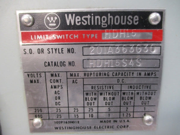 WESTINGHOUSE HDH15 201A363G30 HDH15S4S 600VAC 25A NSNP