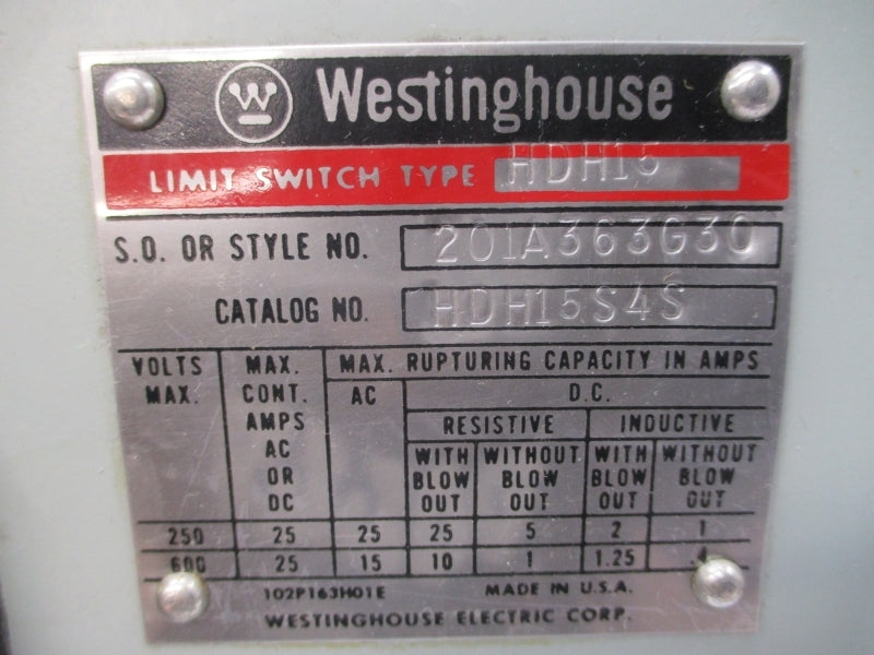 WESTINGHOUSE HDH15 201A363G30 HDH15S4S 600VAC 25A NSNP