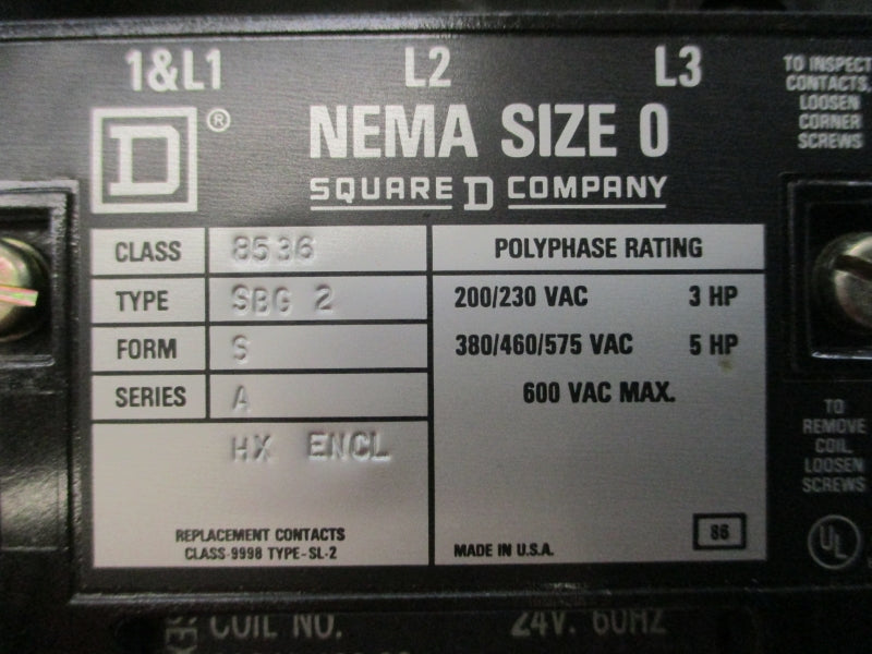 SQUARE D 8536SBG2V01S SER. A 24V NSMP
