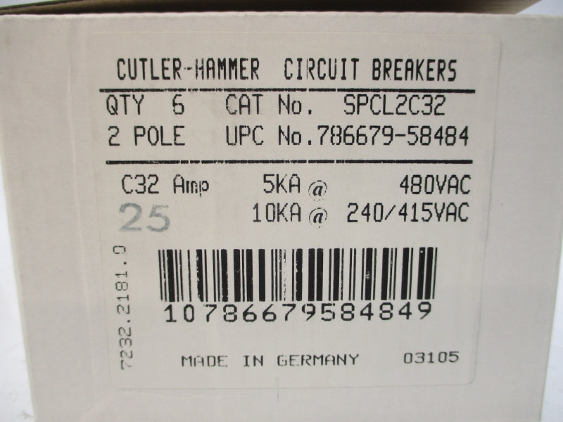 CUTLER HAMMER SPCL2C32 240/415/480VAC 32A (PKG OF 6) NSMP