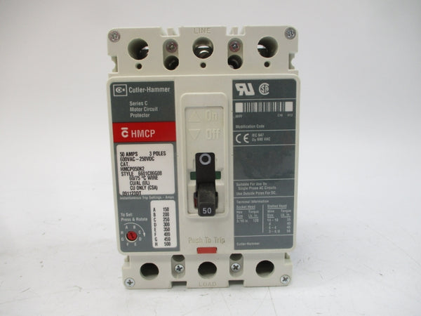 CUTLER HAMMER HMCP050K2 SER. C 600VAC 50A NSMP