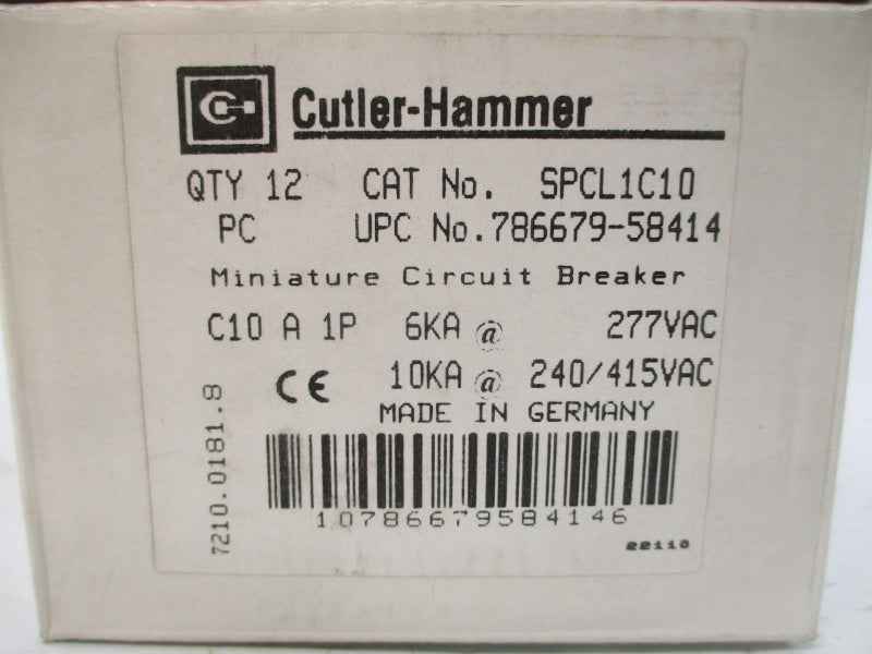 CUTLER HAMMER SPCL1C10 240/415/277VAC 10A (PKG OF 12) NSMP