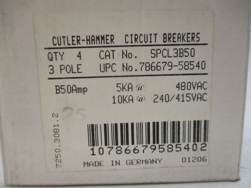 CUTLER HAMMER SPCL3B50 240/415/480VAC 50A (PKG OF 4) NSMP