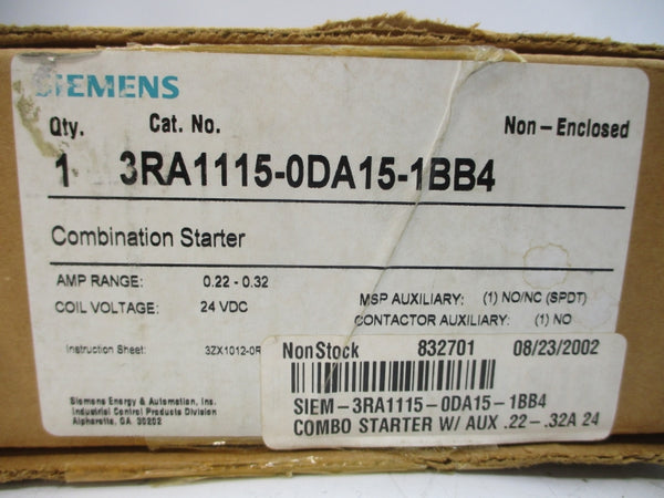 SIEMENS 3RA1115-0DA15-1BB4 24VDC 0.22-0.32A NSMP