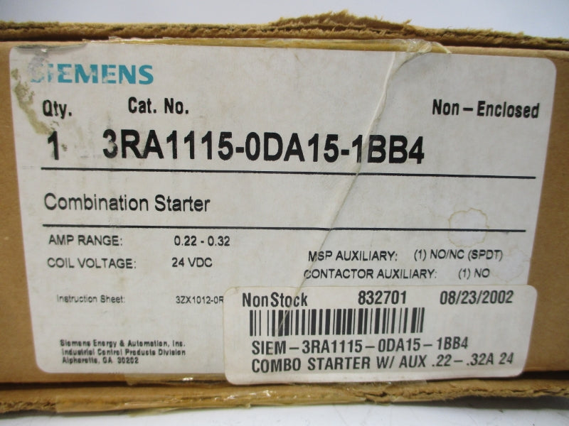 SIEMENS 3RA1115-0DA15-1BB4 24VDC 0.22-0.32A NSMP