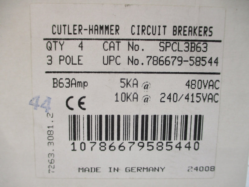 CUTLER HAMMER SPCL3B63 240/415/480VAC 63A (PKG OF 4) NSMP