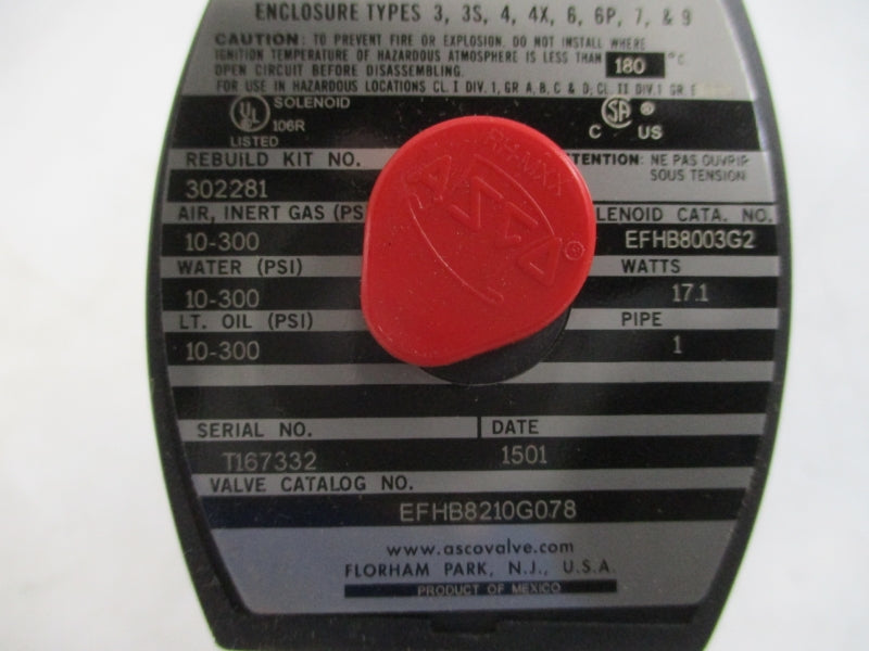 ASCO EFHB8210G078 110/120V 10-300PSI 1" NSMP