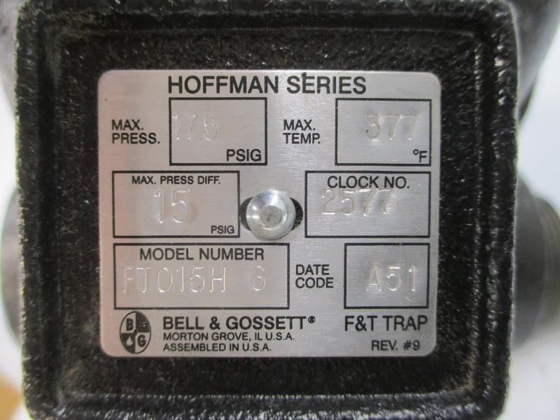 BELL & GOSSETT FT015H-6 401626 15PSI REV. #9 1-1/2" NSMP