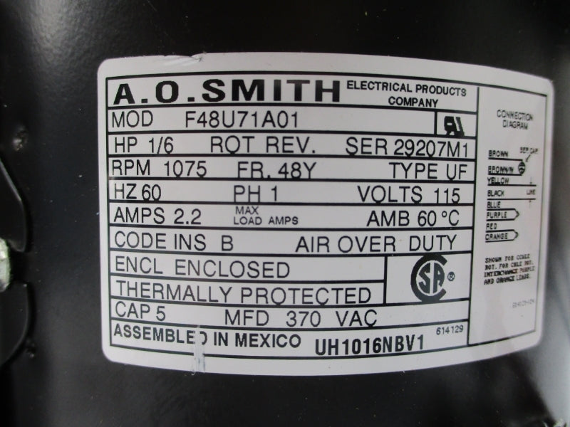 A.O.SMITH F48U71A01 UH1016NBV1 115V 2.2A NSNP