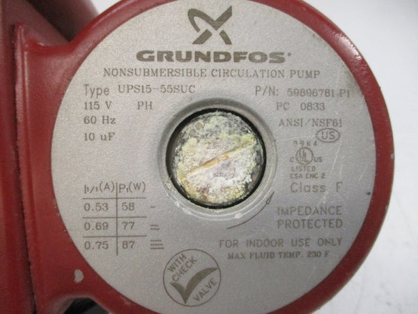 GRUNDFOS 59896781-P1 UPS15-55SUC 115V 0.75A UNMP