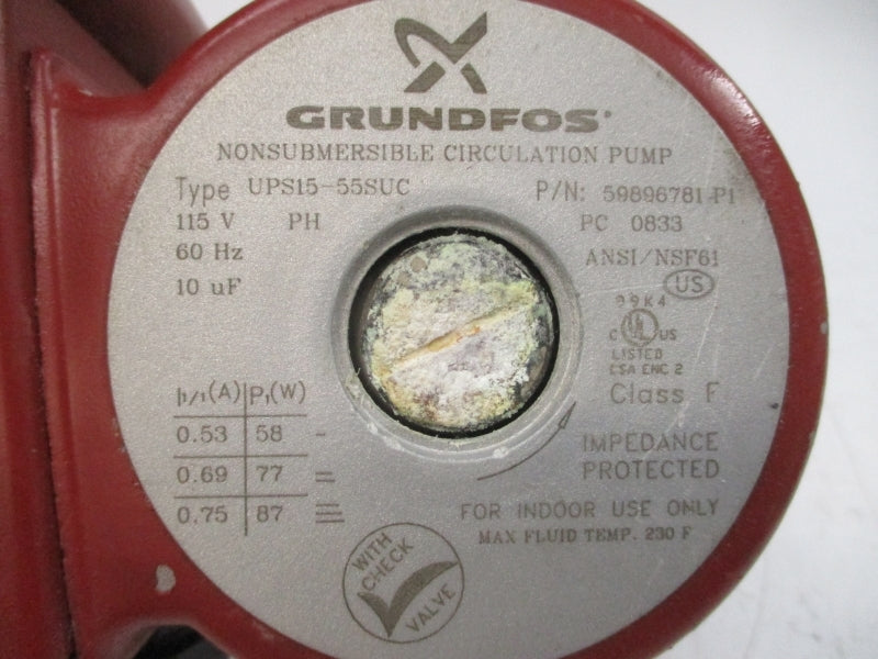 GRUNDFOS 59896781-P1 UPS15-55SUC 115V 0.75A UNMP