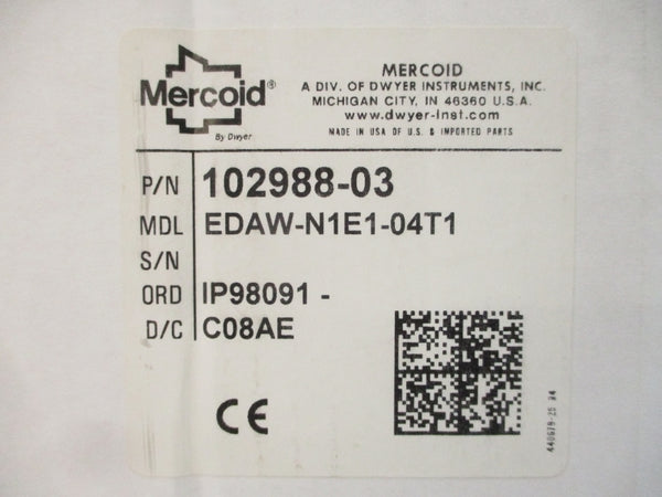MERCOID 102988-03 EDAW-N1E1-04T1 120/240VAC 5A 0-100PSI NSMP
