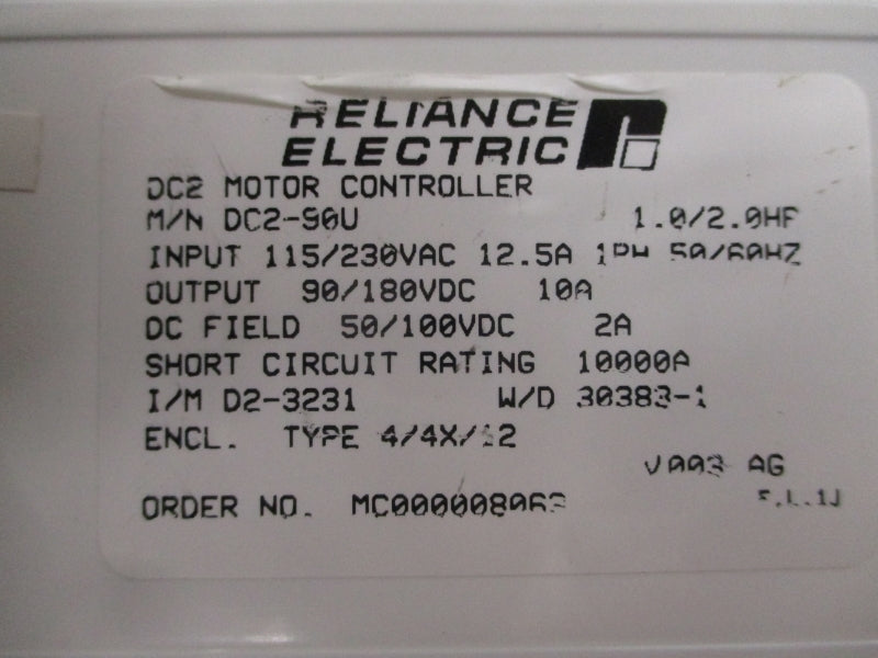 RELIANCE ELECTRIC DC2-90U 115/230VAC 12.5A UNMP