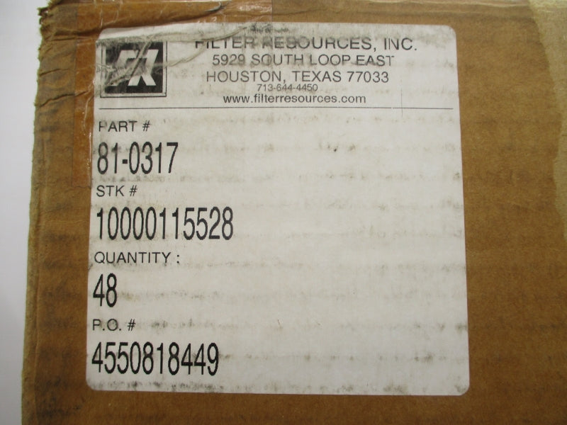 FILTER RESOURCES 81-0317 10000115528 (PKG OF 48) NSMP