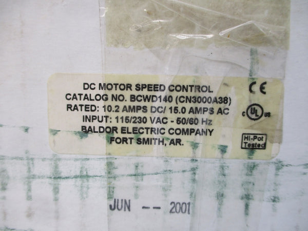 BALDOR ELECTRIC BCWD140 CN3000A38 115/230VAC 15.0A NSMP