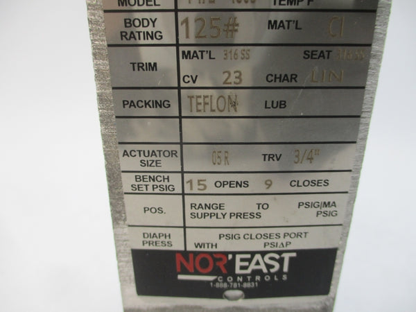 NOR EAST CONTROLS 854805-1BA0-1B6-1T-PKB1-000 4805 9-15PSI 1-1/2" NSNP