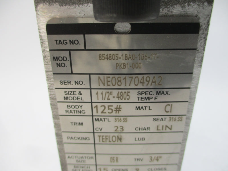 NOR EAST CONTROLS 854805-1BA0-1B6-1T-PKB1-000 4805 9-15PSI 1-1/2" NSNP