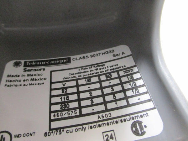 TELEMECANIQUE 9037HG32 SER. A 460/575V NSMP