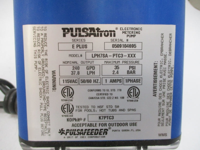 PULSAFEEDER LPH7SA-PTC3-XXX 115VAC 1A 35PSI NSMP