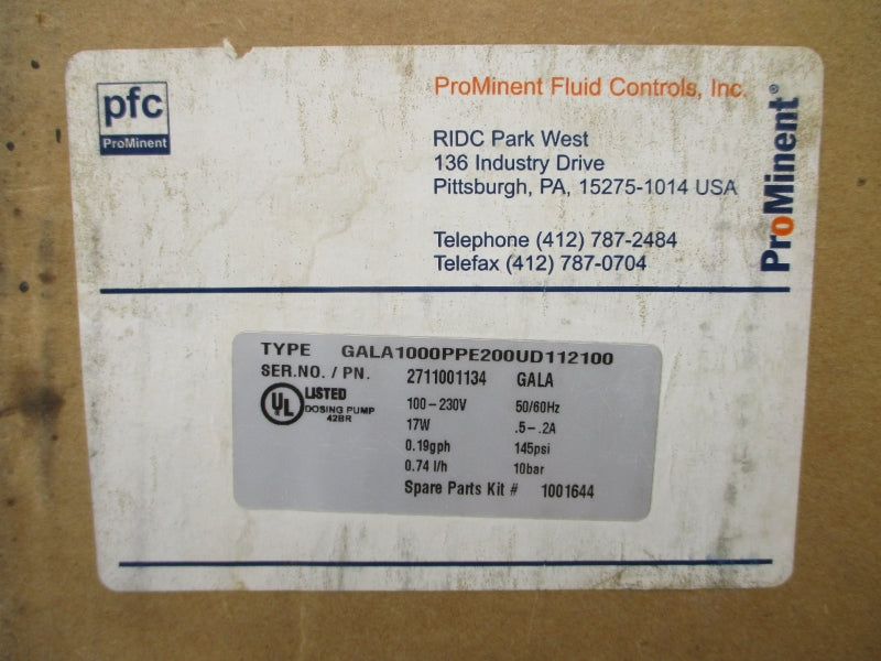 PROMINENT GALA1000PPE200UD112100 100-230V .5-.2A 145PSI (AS PICTURED) NSMP