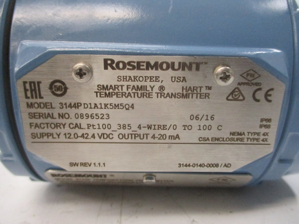 ROSEMOUNT 3144PD1A1K5M5Q4 12.0-42.4VDC REV. 1.1.1 NSMP