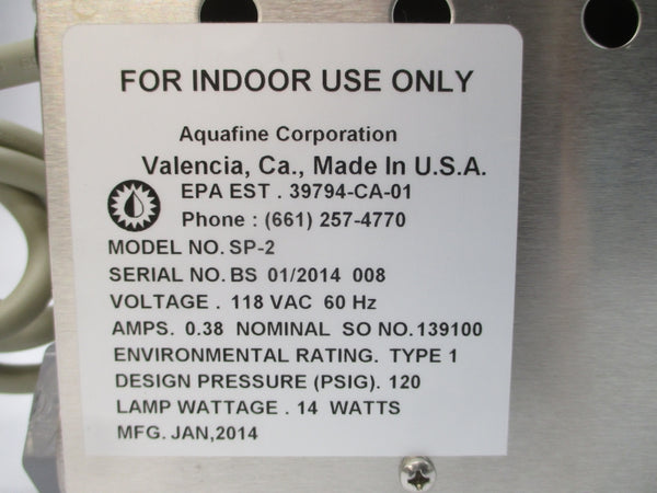 AQUAFINE SP-2 118VAC 0.38A 120PSI REV. E NSNP
