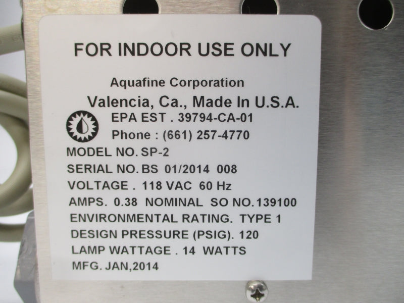 AQUAFINE SP-2 118VAC 0.38A 120PSI REV. E NSNP