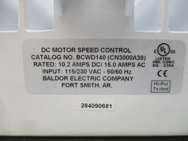 BALDOR BCWD140 CN3000A38 115/230VAC 15.0A (AS PICTURED) UNMP