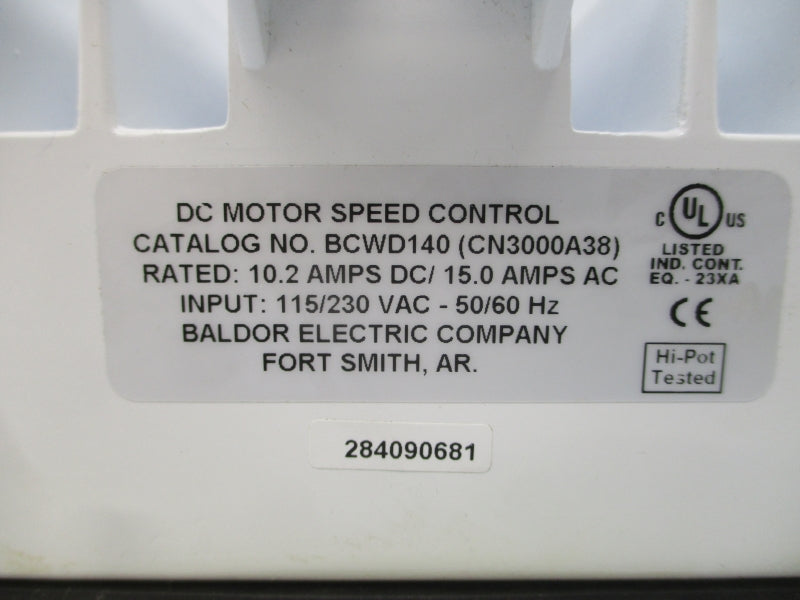 BALDOR BCWD140 CN3000A38 115/230VAC 15.0A (AS PICTURED) UNMP