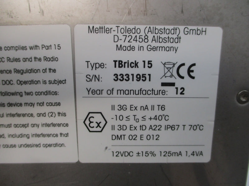 METTLER TOLEDO 22006716 TBRICK15 12VDC NSMP