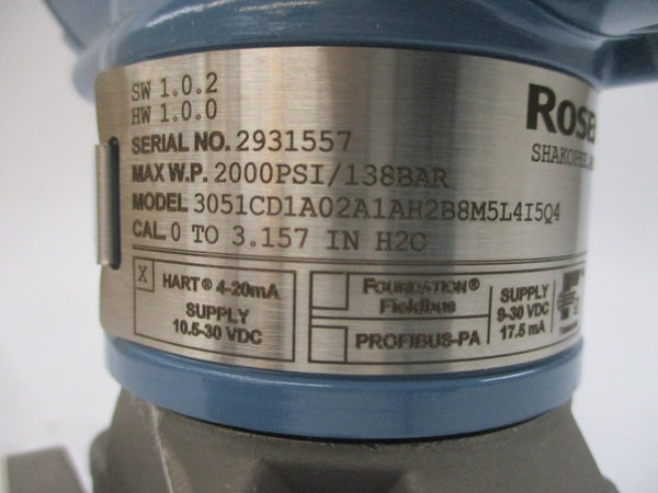 ROSEMOUNT 3051CD1A02A1AH2B8M5L4I5Q4 10.5-30VDC 2000PSI NSMP